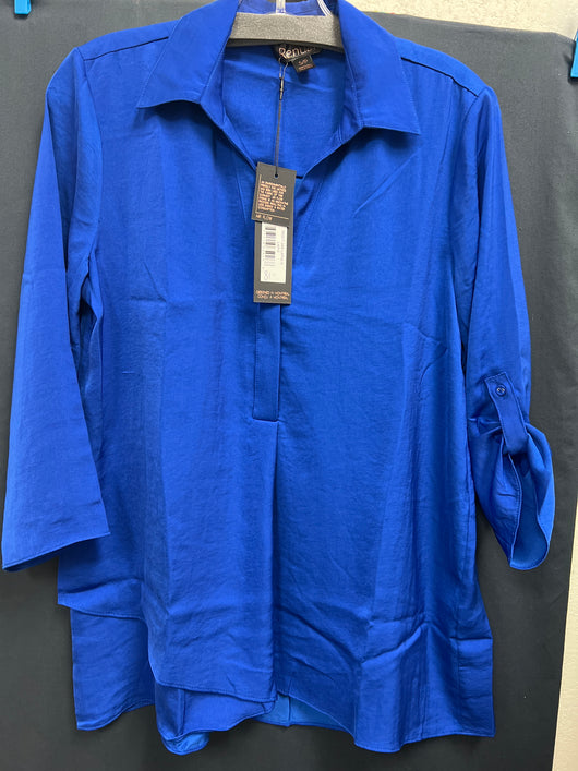 Renuar airflow collared v neck blouse lapis blue