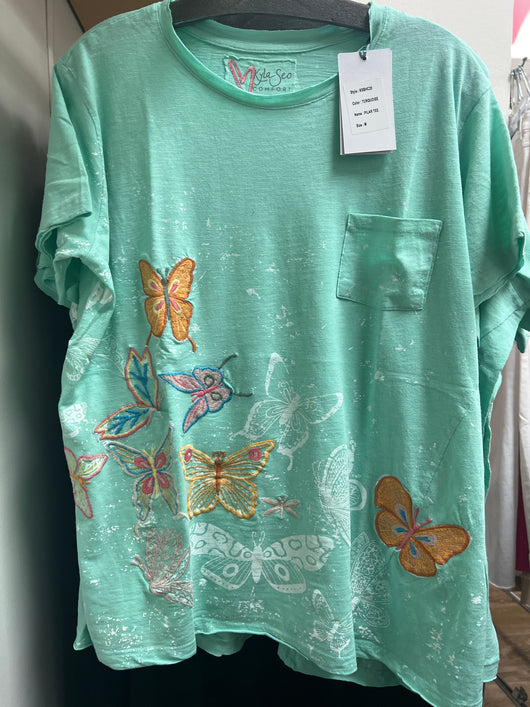 Caite turquoise butterflies top