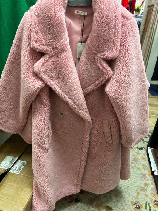 Spanner flamingo pink faux Berber long coat