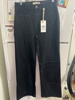 Charlie B wide leg heart pocket jeans charcoal black