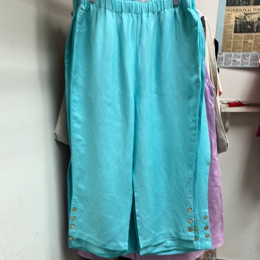 Toofan aqua linen pants button detail