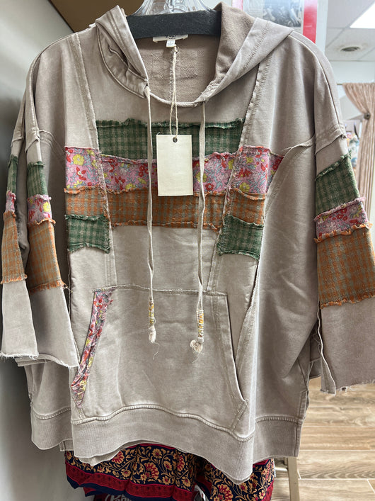 Easel taupe patchwork hoodie