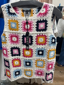 Charlie B multicolor granny square crochet tank