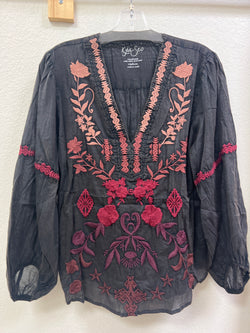 Caite & Kyla black ombre embroidered blouse