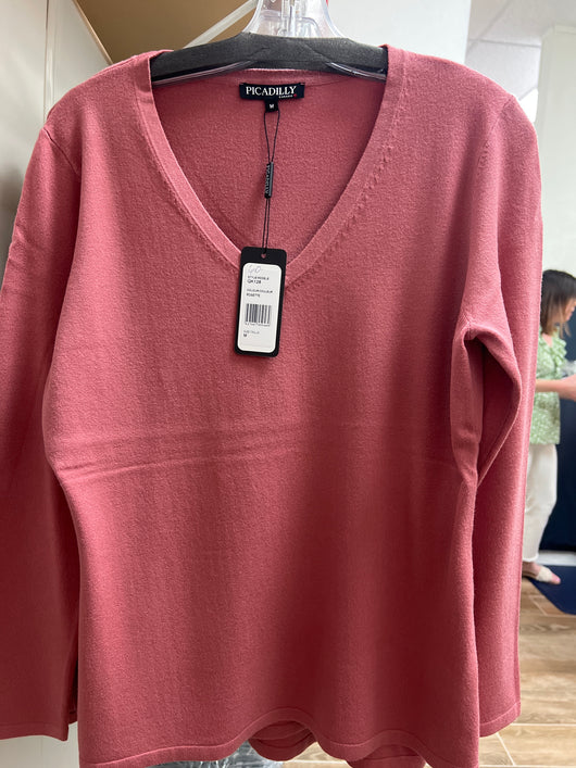 Picadilly rosette pink v neck sweater
