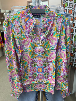 APNY pink multi abstract blouse