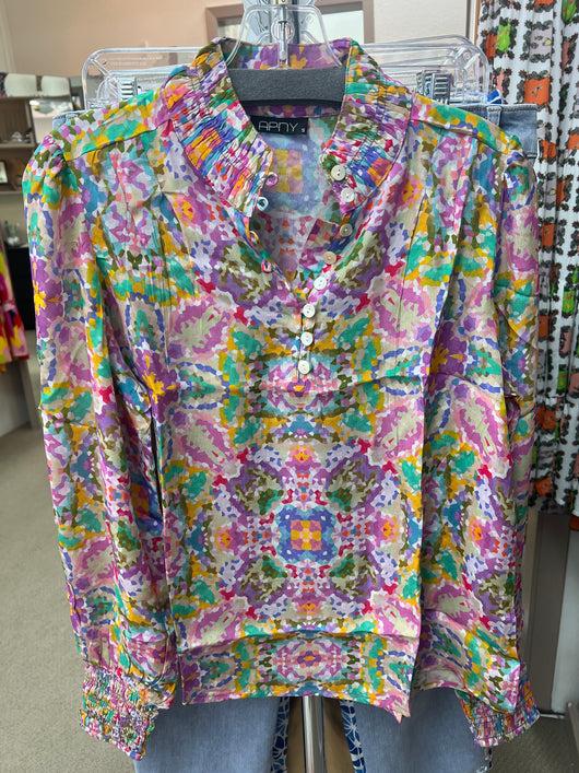 APNY pink multi abstract blouse