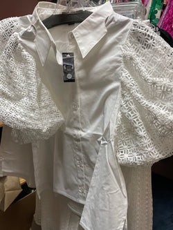 AZI white eyelet sleeve top