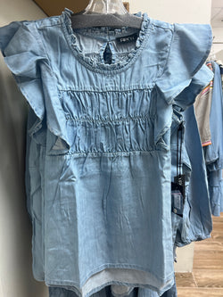 APNY smocked ruffle chambray top