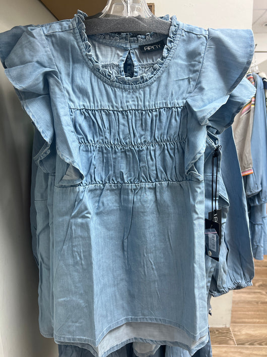 APNY smocked ruffle chambray top