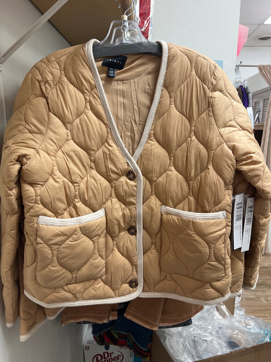 Tribal tan button up puffer jacket