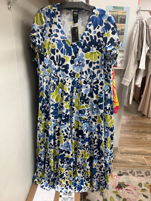 PURE blue apple print s/s maxi dress