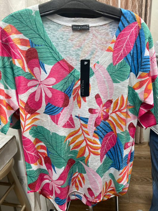 Nally & Millie multi tropical flowers s/s top