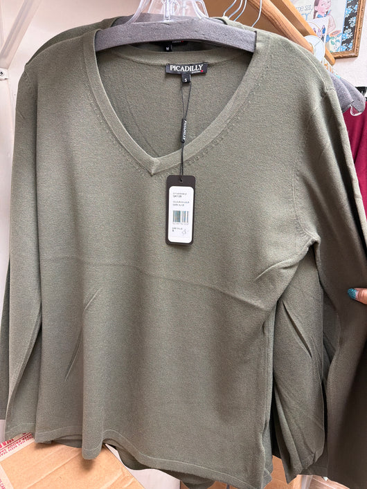 Picadilly Olive v-neck sweater