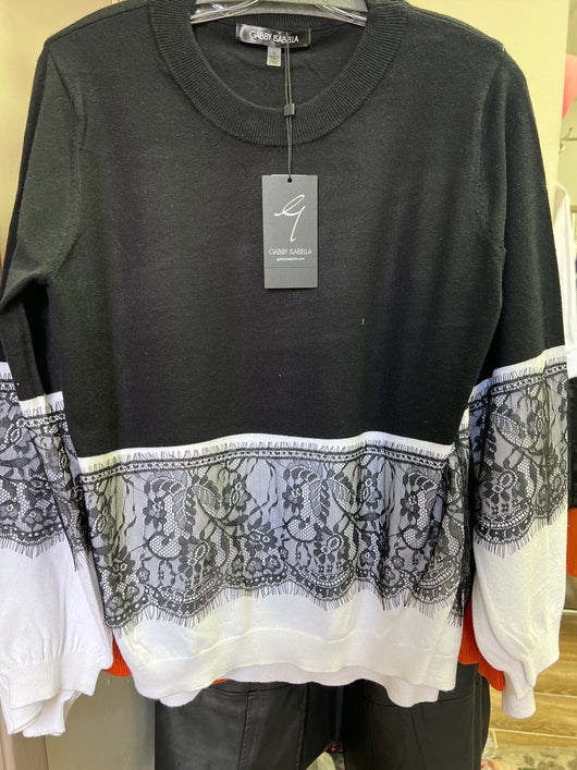 Gabby Isabella black white lace sweater