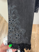 Orly charcoal rhinestone lace jeans