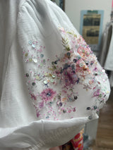 AZI puff sleeve sequins top white