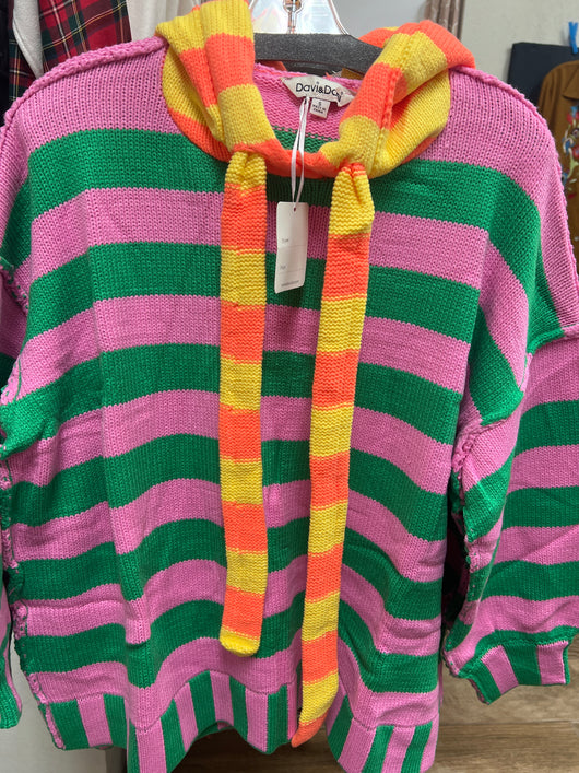 Davi & Dani multi stripe chunky sweater hoodie