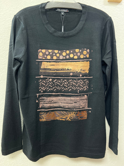Picadilly black gold long sleeve top