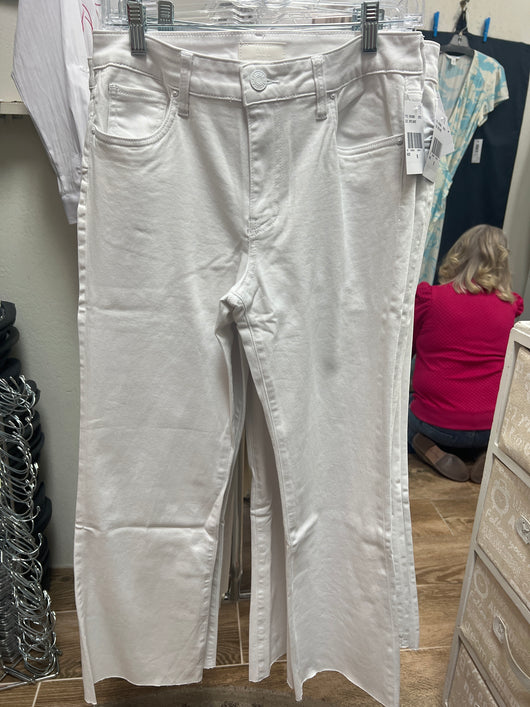 KUT optic white Kelsey high rise ankle flare jeans