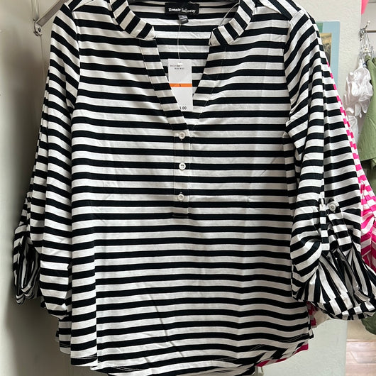 Ronnie Salloway black white stripe tab sleeve shirt