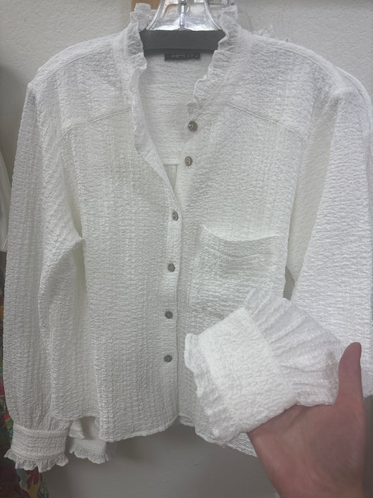 APNY White Crinkle Peasant Blouse