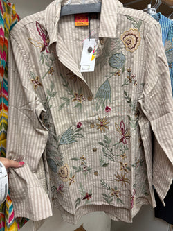 ANU sand stripe embroidered tunic