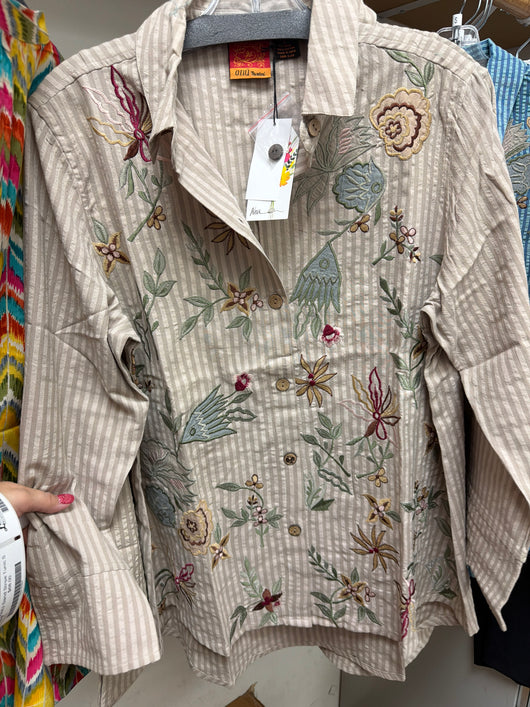 ANU sand stripe embroidered tunic
