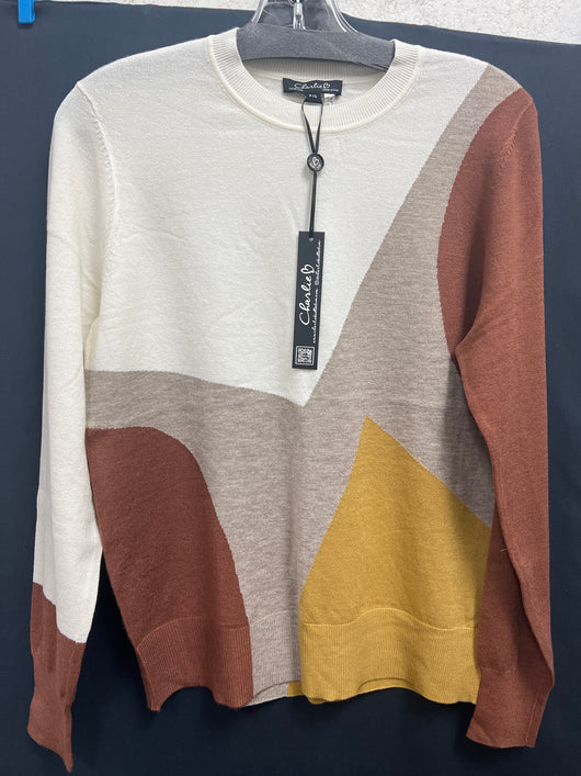 Tribal ecru mustard brown sweater
