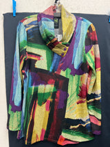 PURE multi abstract button neck tunic