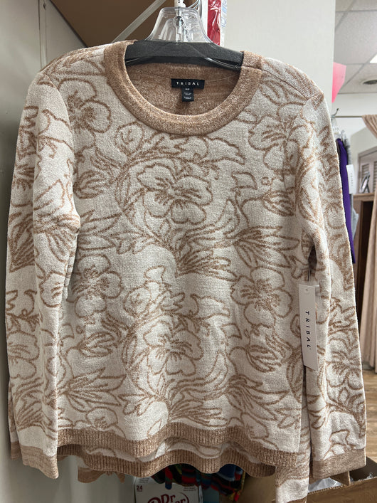 Tribal cream & tan floral sweater