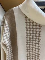 Charlie B ecru houndstooth cowl neck sweater