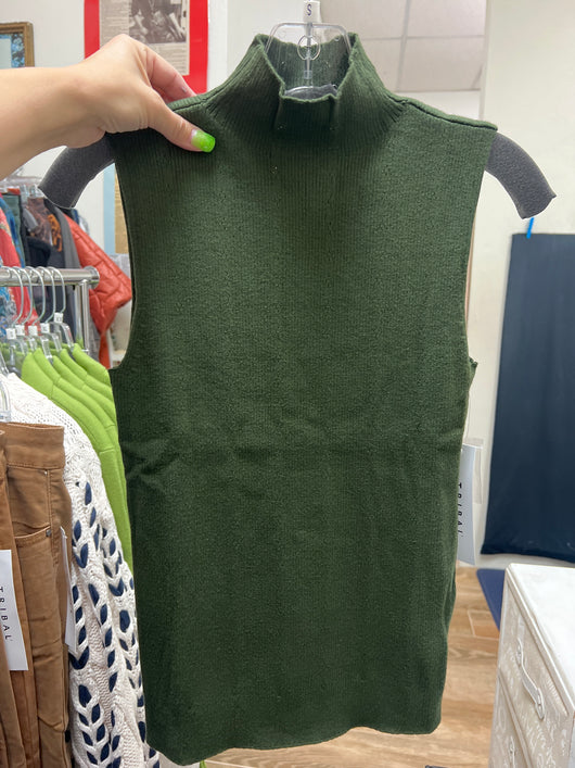 Tribal sleeveless mock neck ivy green