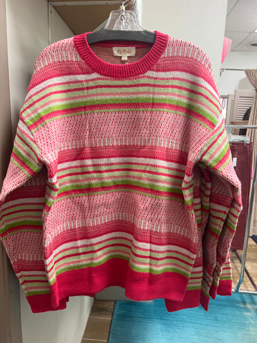 Listicle red green stripe sweater