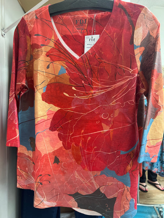 FDJ cheery fall print 3/4 top