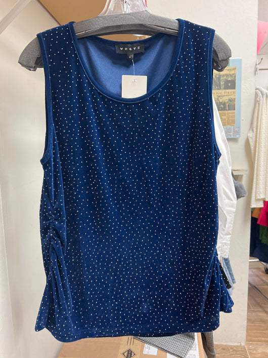 Weavz velvet rhinestone tank navy