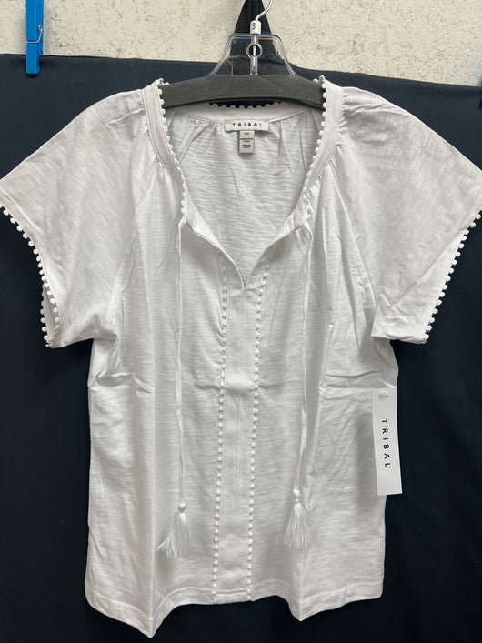 Tribal white tassel s/s top