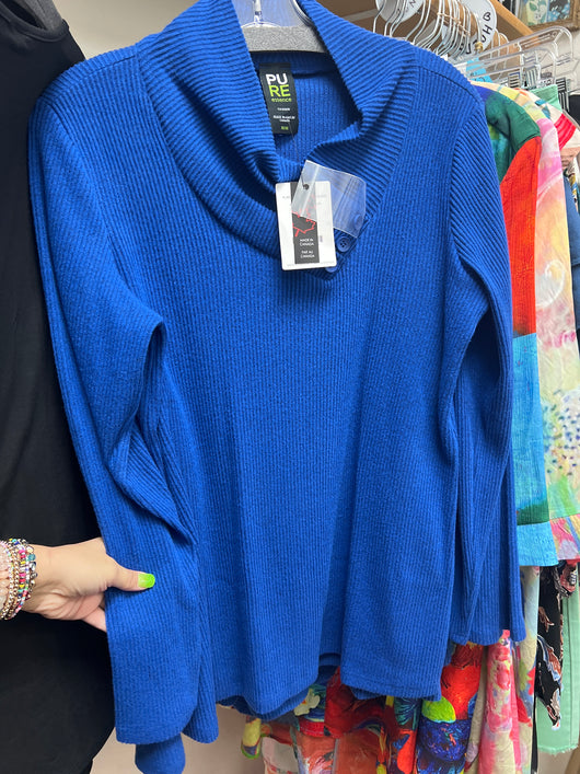 Pure cobalt blue textured cowl neck tunic