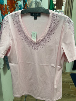 AZI light pink rhinestone v neck top