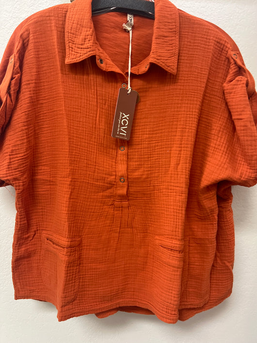 XCVI gauze / knit orange Anders top