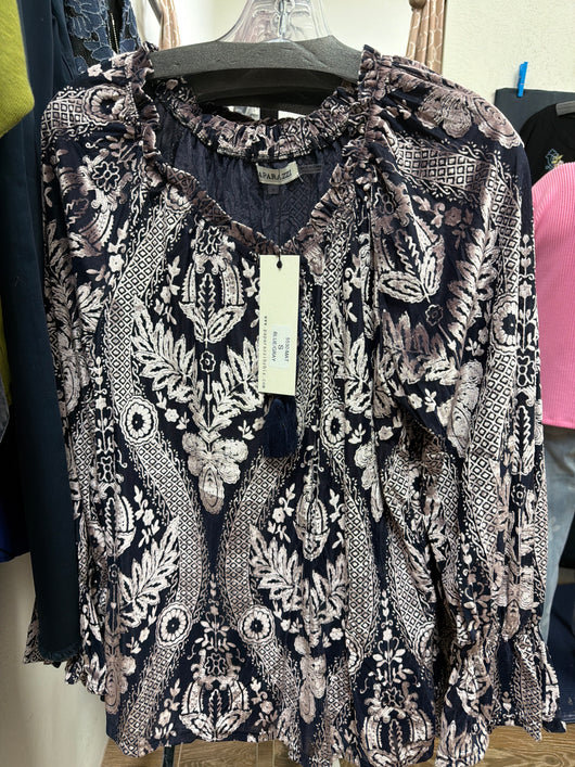 Paparazzi Blue & Silver Burnout Top