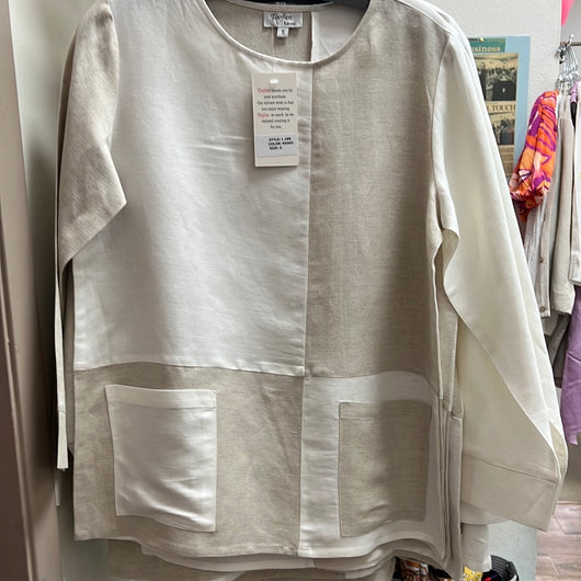 Toofan white khaki block pockets top