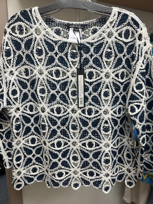 Charlie B denim white crochet top