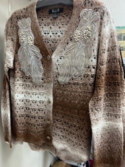 AZI brown white beaded pearl cardigan