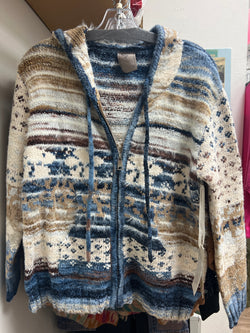 Fashion concepts blue brown zip up sweater jacket
