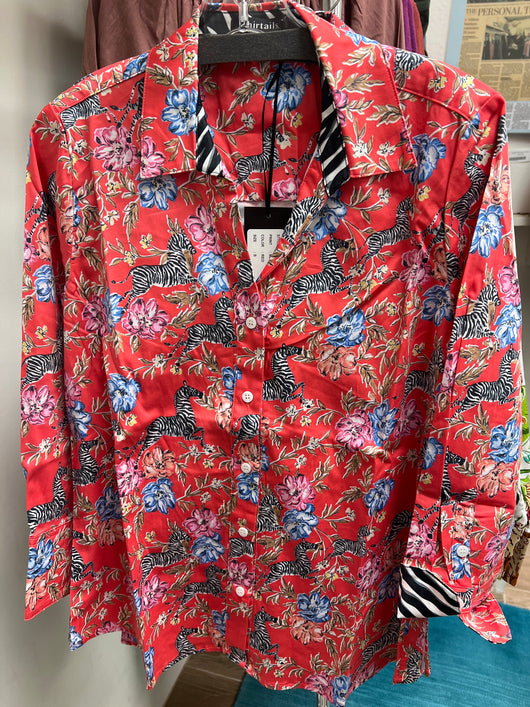 Shirttails coral zebras button up shirt