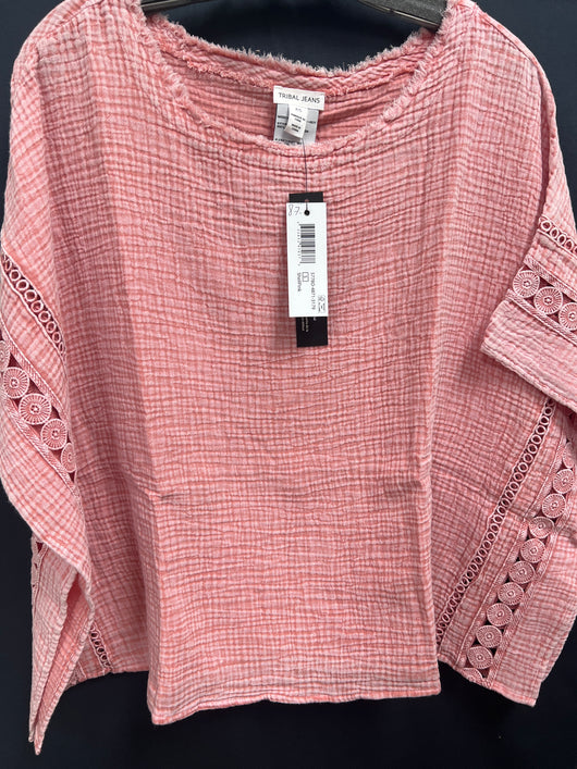 Tribal shell pink gauze kaftan blouse