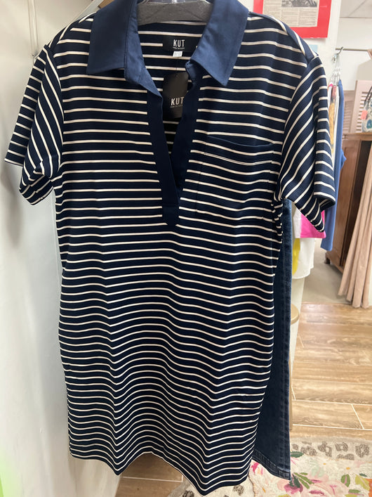 KUT navy white stripe polo dress