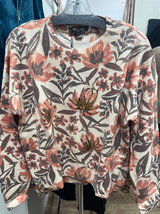 Renuar lightweight sweater w/ sequins rust combo
