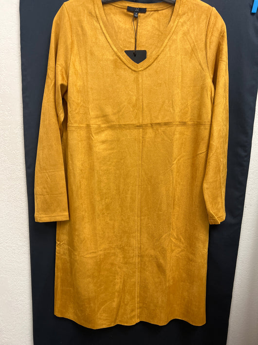 JOH v neck long sleeve gold suede dress